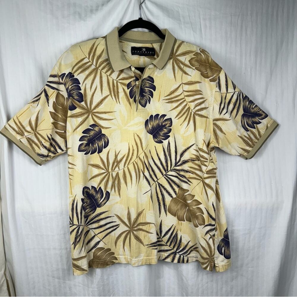 Consensus Sportswear Tropical Polo Shirt Men Size Large Cotton Short Sleeve Top